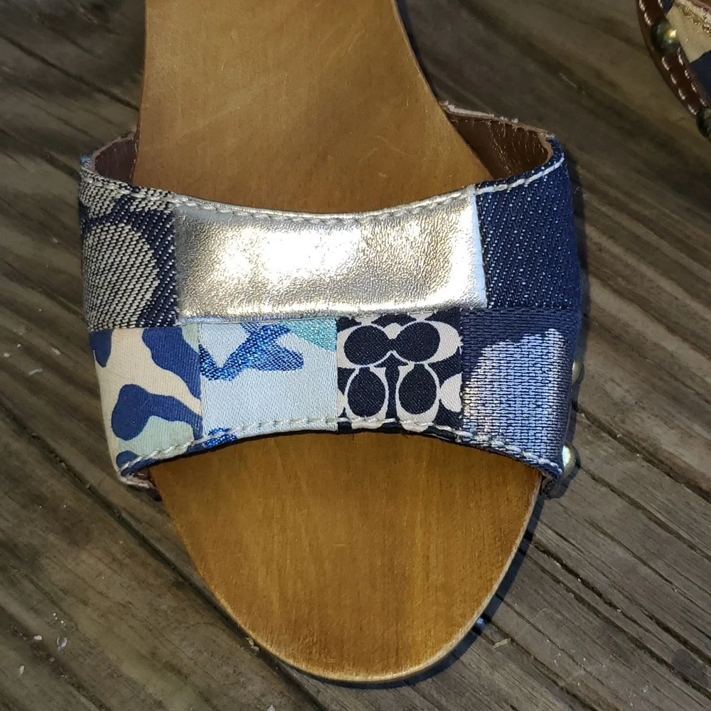 Coach Allissa Wooden Denim Patchwork Kitten Heel Size 7 - Picture 9 of 12